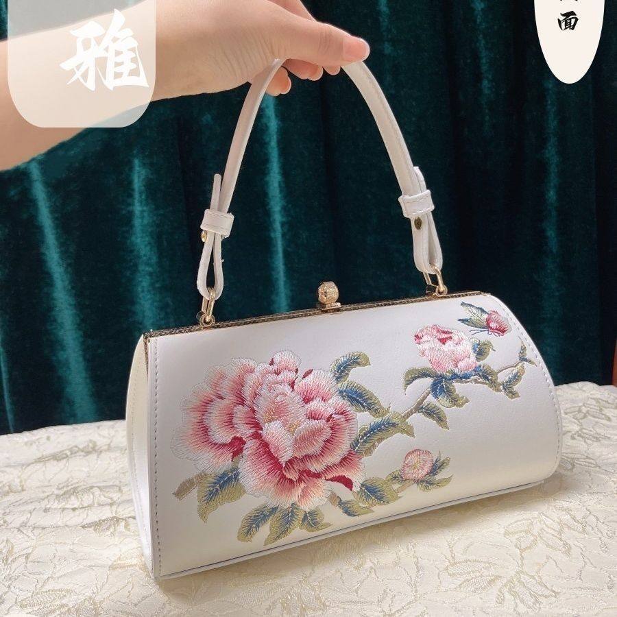 原创中国风旗袍包真皮刺绣送妈妈喜婆高级感女包手拎手提包小方包