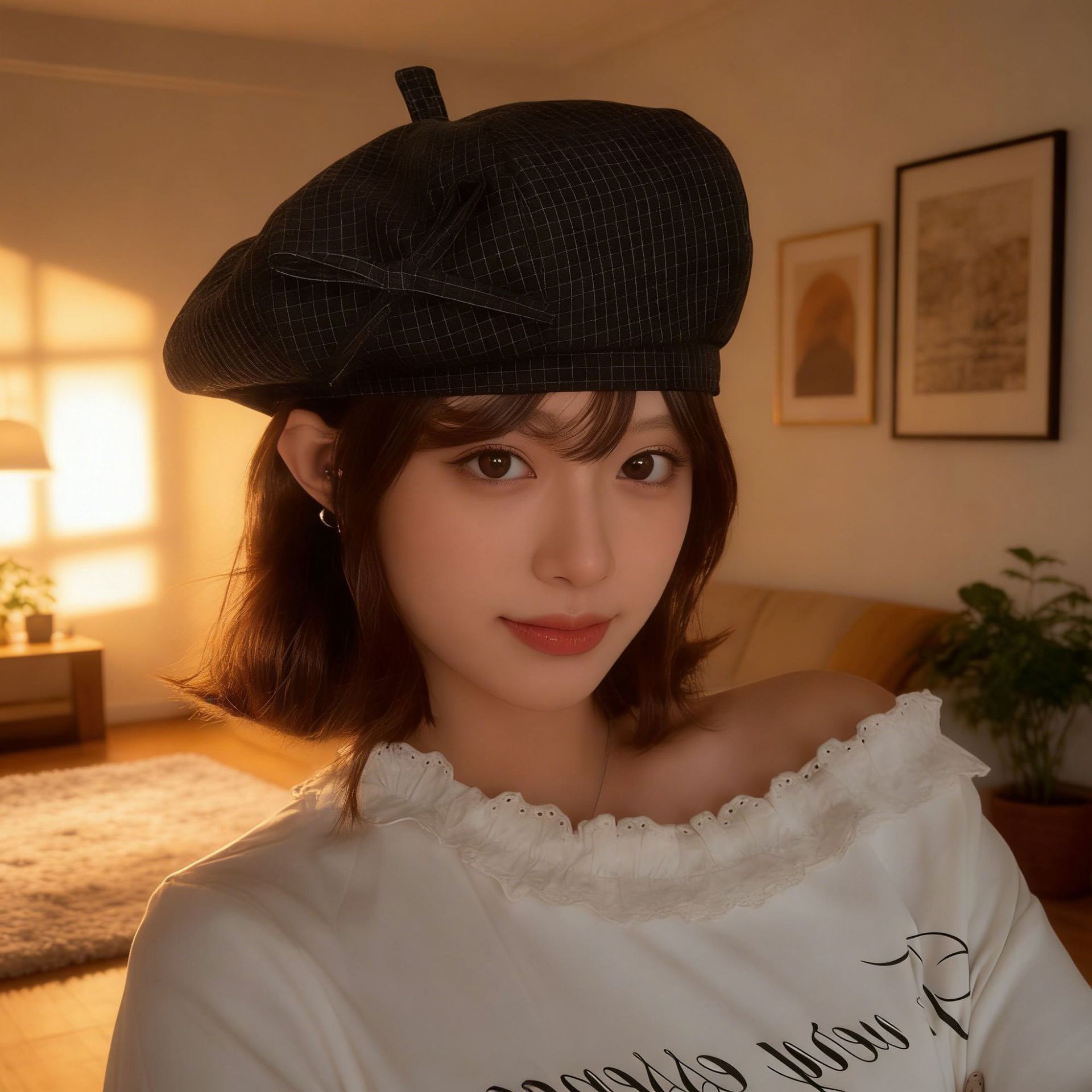 大头围格纹贝雷帽女春夏季薄款画家帽甜美优雅可爱休闲女帽子