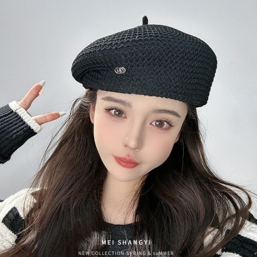 春夏新款八角贝雷帽女薄款压褶透气2026新款显脸小百搭遮阳画家帽
