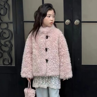 女童外套秋冬装2025新款洋气儿童皮毛一体毛毛衣加厚仿皮草新年服