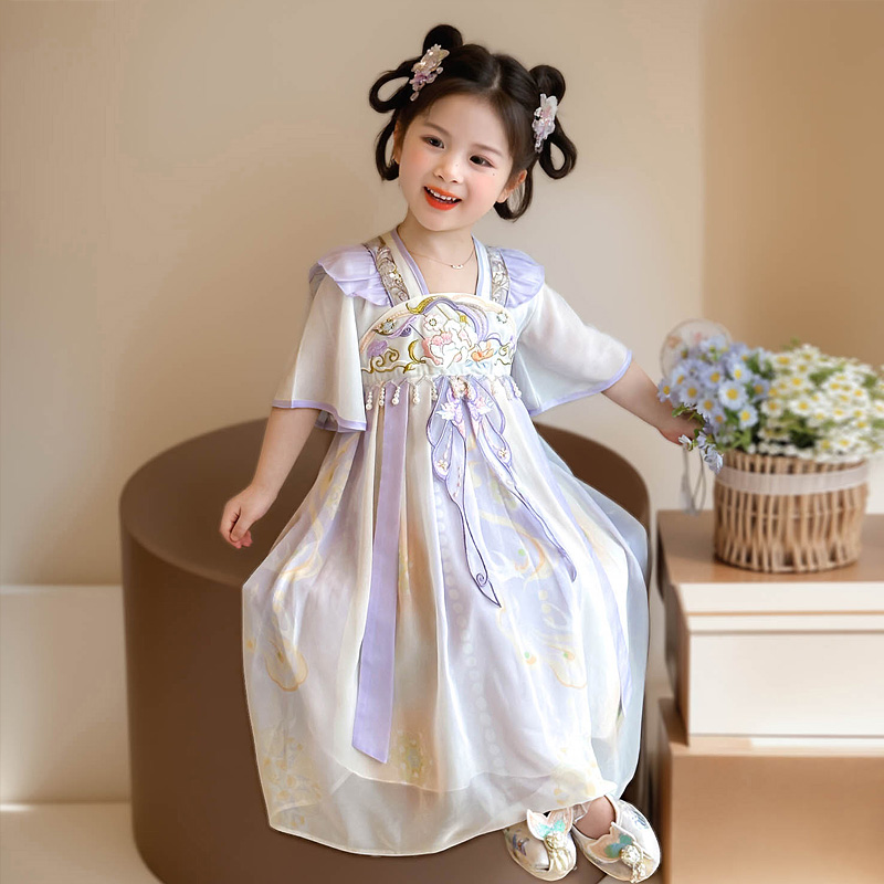 女童汉服连衣裙2025新款夏季国风薄款古风唐装超仙公主裙古装裙子