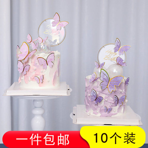 ins风烫金圆牌蝴蝶50只蛋糕装饰