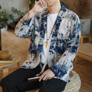 176 风秋季新款男士外套复古开衫汉服P35 模特图图片
