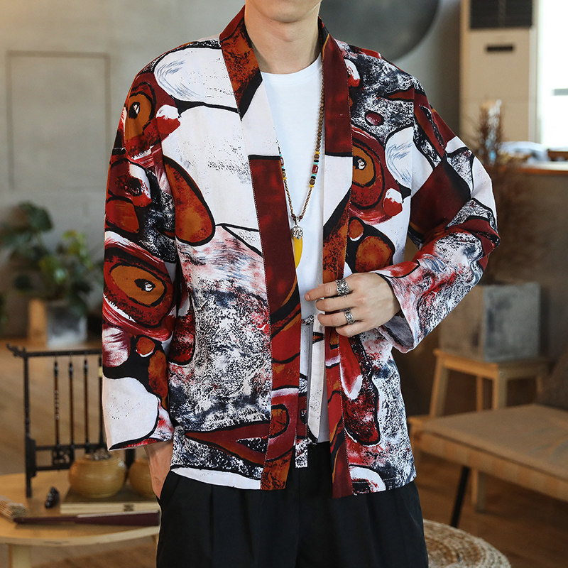 172风秋季新款男士外套复古开衫汉服P35模特图,男装衬衫,星座1615
