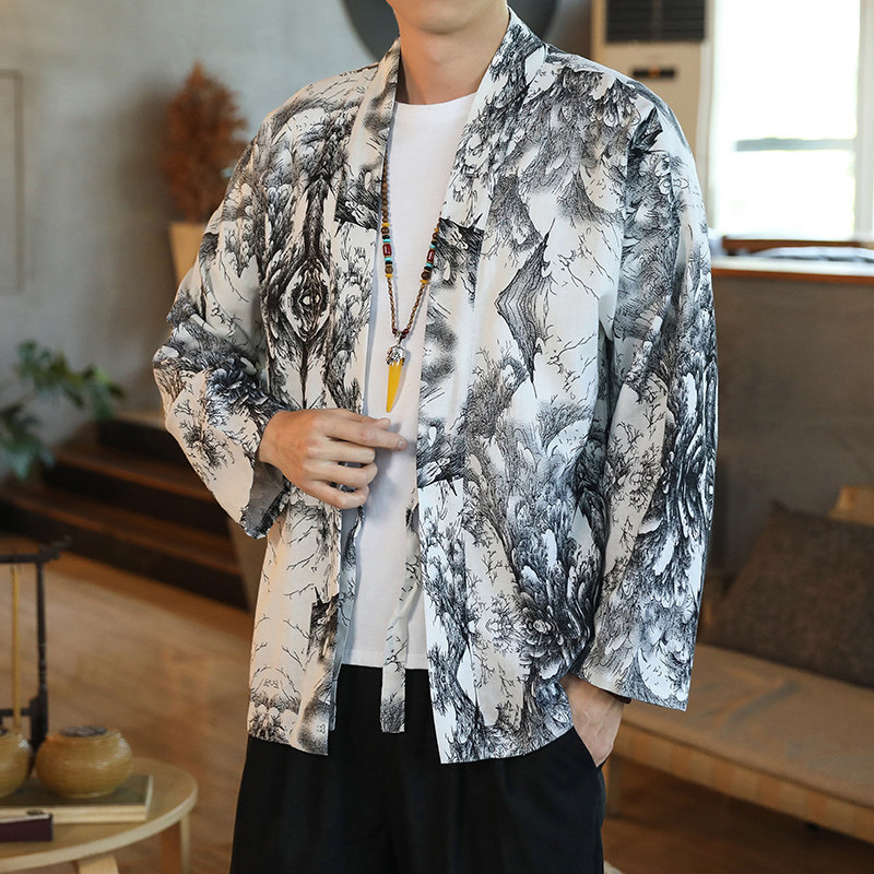 175 风秋季新款男士外套复古开衫汉服P35 模特图图片