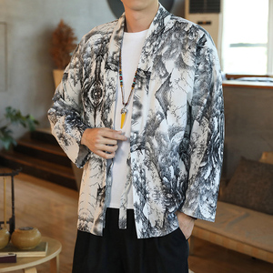 175 风秋季新款男士外套复古开衫汉服P35 模特图图片