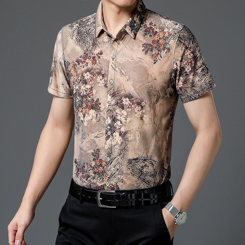 651新款男士短袖衬衫商务休闲时尚花衬衫上衣P30,男装衬衫,星座1615