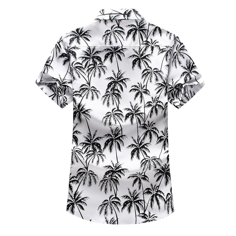 9019新款男士大码印花短袖衬衫P32白底,男装衬衫,星座1615