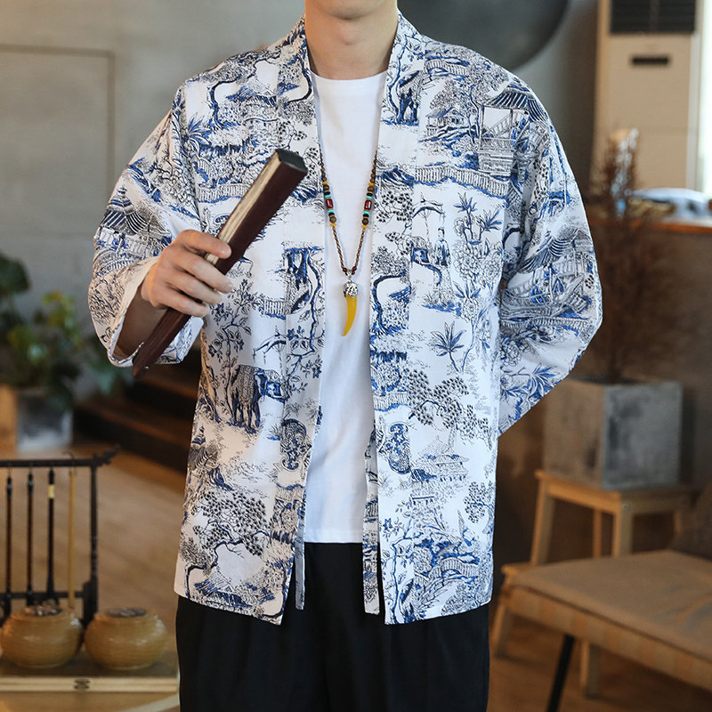171风秋季新款男士外套复古开衫汉服P35模特图,男装衬衫,星座1615
