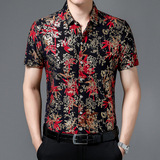 655新款男士短袖衬衫商务休闲时尚烫金花衬衫上衣P30，男装衬衫，星座1615