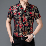 655新款男士短袖衬衫商务休闲时尚烫金花衬衫上衣P30，男装衬衫，星座1615