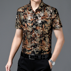 656 新款男士短袖衬衫商务休闲时尚烫金花衬衫上衣P30图片