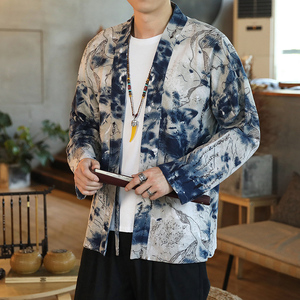 176 风秋季新款男士外套复古开衫汉服P35 模特图图片