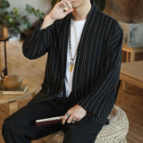 178风秋季新款男士条纹外套复古开衫汉服P55模特图黑色，男装衬衫，星座1615