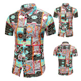 C315春季新款男士大码印花短袖衬衫P30镂空图，男装衬衫，星座1615