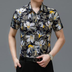 565 新款男士短袖衬衫商务休闲时尚烫金花衬衫上衣P30图片