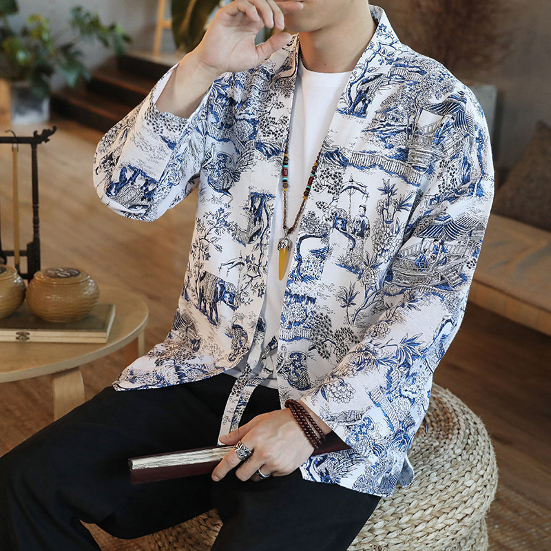 171风秋季新款男士外套复古开衫汉服P35模特图,男装衬衫,星座1615