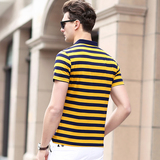 807男士夏季短袖t恤男装青年粗条纹体恤翻领POLO衫P65藏青，男装Polo衫，星座1615