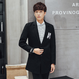 模特图秋款大码男士中长款纯色贴布毛呢大衣F12-P70黑色，男装毛呢大衣，星座1615