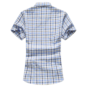 5016新款男士夏季大码休闲格子短袖衬衫P35,冬季茶服搭配图片