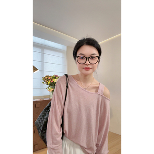 muzi 进口天丝绵羊毛超细嫩亲肤慵懒风气质上衣女 小露香肩