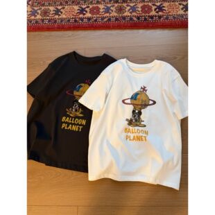 muzi“环游飞行Tee”100%精梳棉~美式复古数码无感印花短袖T恤