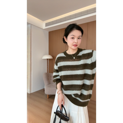 muzi“bulingbuling条纹衫”山羊绒羊毛意大利进口特种拉毛针织衫