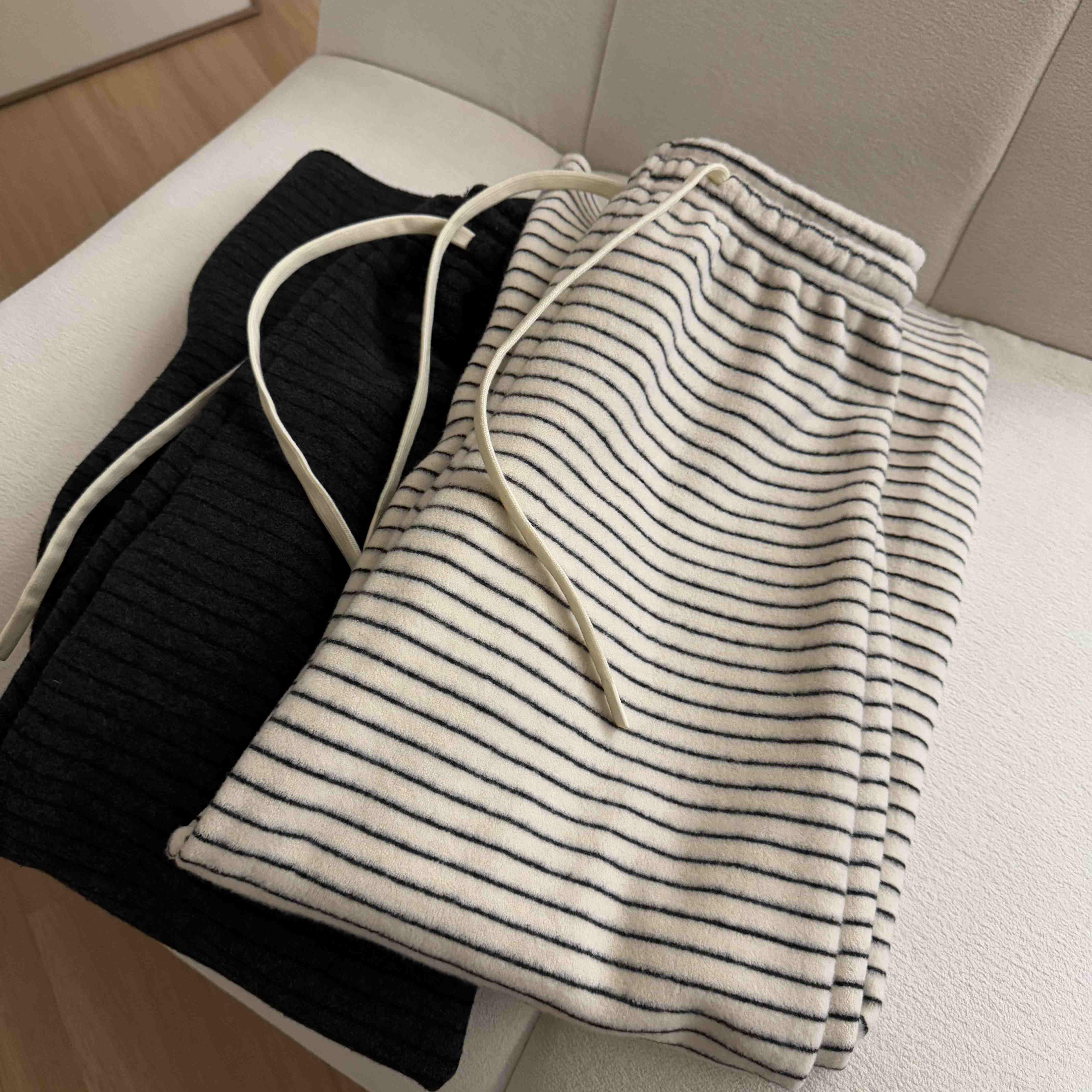 “条纹糯米裤”蚕丝绵羊毛！双面加绒加厚高克重垂软显瘦直筒裤