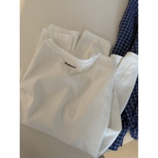 T恤女 极简风后领小刺绣雪花纹圆领长袖 muzi 万年小白Tee