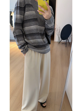 muzi “松弛人生”100%巴素兰绵羊毛 假两件撞色条纹套头衫女