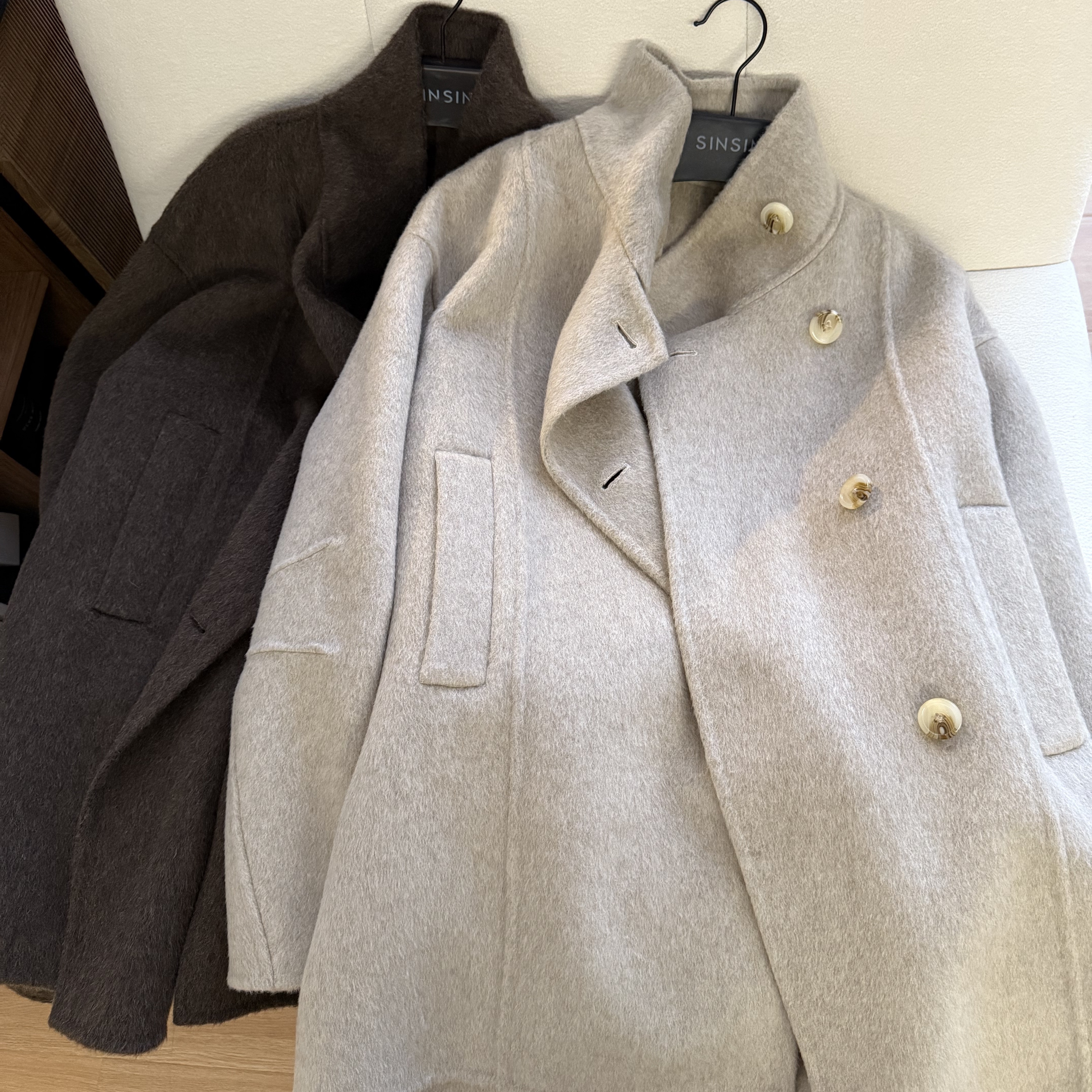 muzi“女神大衣”100%澳洲绵羊毛～气质收腰立领手工双面呢大衣