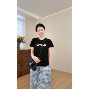 贴布绣柔韧爽滑显瘦短袖 7A抗菌高支山茶棉 T恤 小花tee muzi