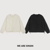 miss muzi｜泡芙 小众设计感绗缝夹棉肌理感竖条圆领保暖棉服外套