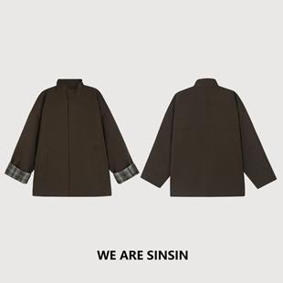 风衣外套 极简老钱风立领廓形撞色格纹工装 missmuzi｜ 派克风衣