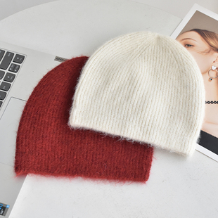 羊毛混纺纯色夹花针织帽男女通用秋冬季柔软套头毛线帽