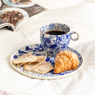 北欧创马克杯意个性 早餐盘子碗牛排盘 网红泼墨陶瓷一人食餐具套装