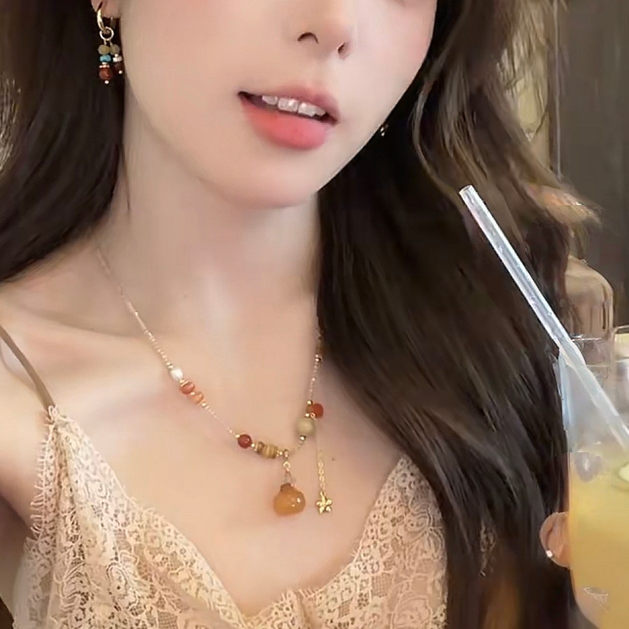新中式柿柿如意串珠项链女