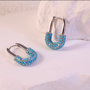 925银针绿松石回形针耳圈耳扣2025新款爆款耳环时尚百搭气质耳饰