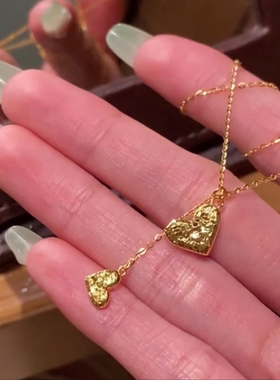 金色双爱心吊坠项链女