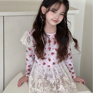 速干蕾丝公主裙式 儿童泳衣连体裙式 新款 防晒夏季 女童泳衣 长袖