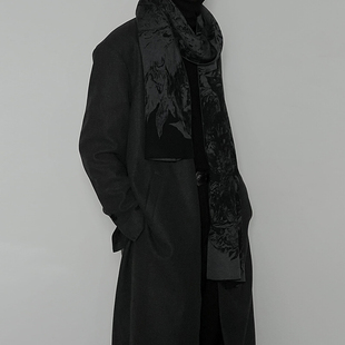 黑灰伊藤芍药提花围巾女复古高级小众设计美利奴羊毛披肩秋冬新款