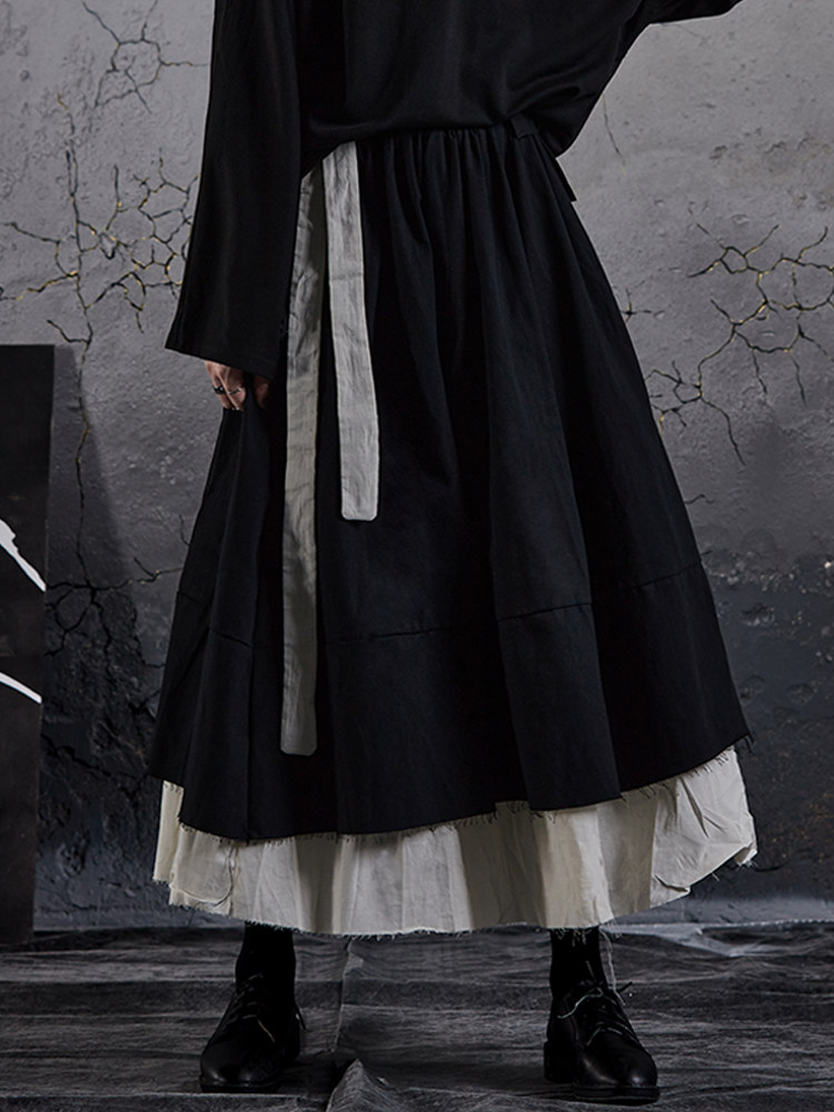 山本耀司裙双层拼接毛边腰带半身裙女2022秋季小众设计师款女装
