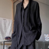 山本暗黑风无性别高级感复古小众镂空肌理感飘带长袖 外搭宽松衬衫