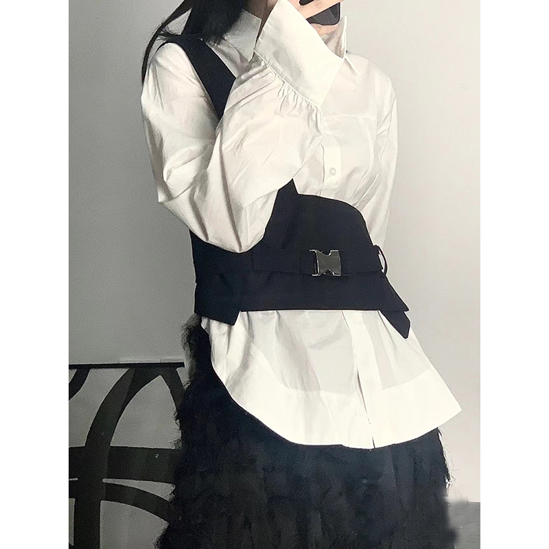 山本风暗黑系白色不规则衬衫长袖