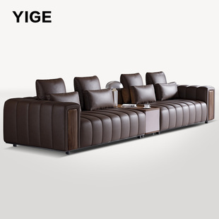 钢琴键真皮沙发北美黑胡桃木直排组合头层牛皮现代简约艺格森活