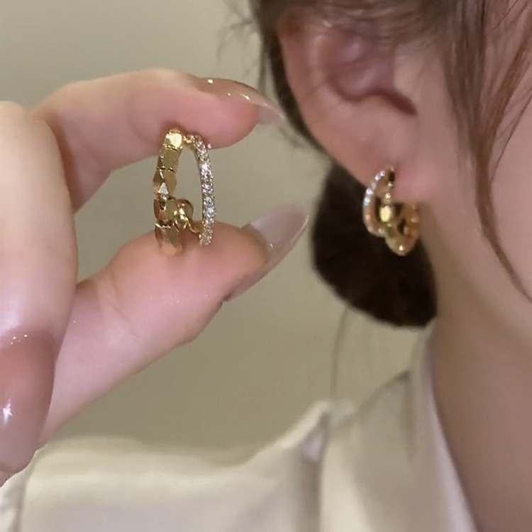 s925银针金属水钻耳环百搭