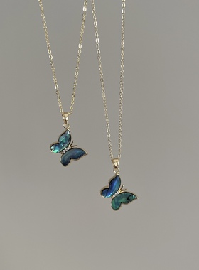 蝴蝶吊坠项链女贝母轻奢小众黑色