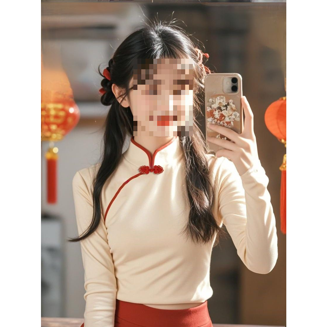 秋冬别致新中式国风盘扣立领打底衫女设计感小众修身长袖上衣