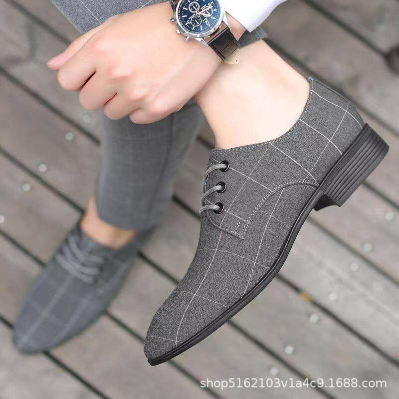 男士皮鞋商务新款休闲西装鞋正装帆布绑带单鞋英伦风鞋子春秋