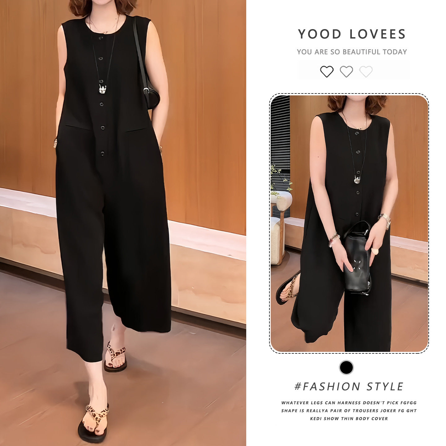 单排扣独特无袖修身显瘦连体裤